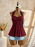 Women's Halter Twist Crop Tank Tops Fashion Designer S-L Singlets-Women's Tops Fashion Designer Singlets-International Women's Clothing