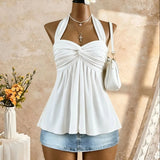 Women's Halter Twist Crop Tank Tops Fashion Designer S-L Singlets-Women's Tops Fashion Designer Singlets-International Women's Clothing