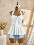 Women's Halter Twist Crop Tank Tops Fashion Designer S-L Singlets-Women's Tops Fashion Designer Singlets-International Women's Clothing
