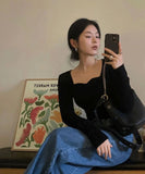 Women's Heart Neck Tops Fashion Designer Knitted Cardigan
