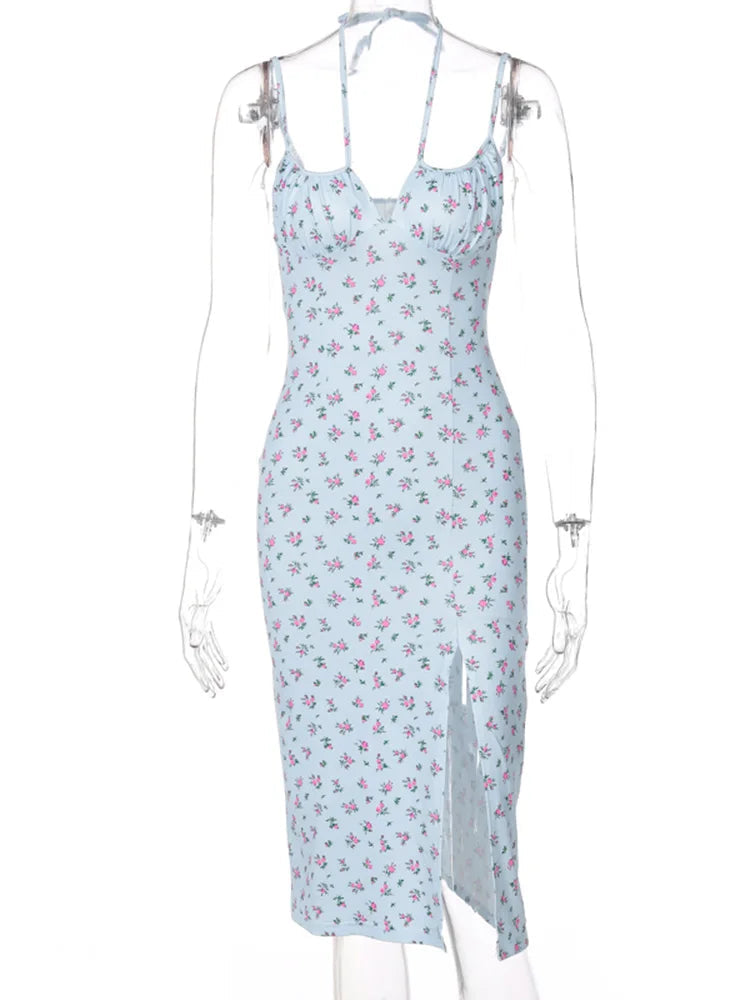 designer floral dresses Women's High Split Fashion Designer Floral Printed Dresses (Midi) – International Women's Clothing