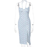 Women's High Split Floral Printed Fashion Designer Dresses (Midi)-Women's Fashion Designer Dresses
