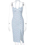 Women's High Split Floral Printed Fashion Designer Dresses (Midi)-Women's Fashion Designer Dresses