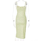 Women's High Split Floral Printed Fashion Designer Dresses (Midi)-Women's Fashion Designer Dresses