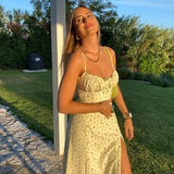Women's High Split Floral Printed Fashion Designer Dresses (Midi)-Women's Fashion Designer Dresses