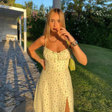 Women's High Split Floral Printed Fashion Designer Dresses (Midi)-Women's Fashion Designer Dresses