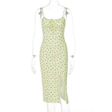 Women's High Split Floral Printed Fashion Designer Dresses (Midi)-Women's Fashion Designer Dresses