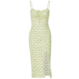 Women's High Split Floral Printed Fashion Designer Dresses (Midi)-Women's Fashion Designer Dresses