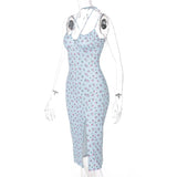 Women's High Split Floral Printed Fashion Designer Dresses (Midi)-Women's Fashion Designer Dresses