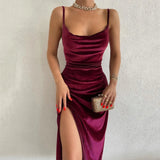 Women's High Split Velvet Fashion Designer Bodycon Dresses (Midi)-Women's Fashion Designer Dresses