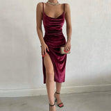 Women's High Split Velvet Fashion Designer Bodycon Dresses (Midi)-Women's Fashion Designer Dresses