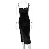 Women's High Split Velvet Fashion Designer Bodycon Dresses (Midi)-Women's Fashion Designer Dresses
