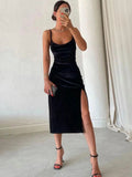 Women's High Split Velvet Fashion Designer Bodycon Dresses (Midi)-Women's Fashion Designer Dresses