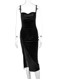 Women's High Split Velvet Fashion Designer Bodycon Dresses (Midi)-Women's Fashion Designer Dresses
