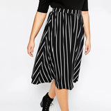 Women's High Waist 8XL Fashion Designer Stripped Midi Skirts (Plus Size)