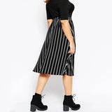 Women's High Waist 8XL Fashion Designer Stripped Midi Skirts (Plus Size)