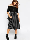 Women's High Waist 8XL Fashion Designer Stripped Midi Skirts (Plus Size)