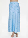 Women's High Waist M-L Fashion Designer Satin Skirts (Long)-Women's Fashion Designer Skirts-Blue-Women&#x27;s fashion designer plus size clothes