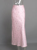 Women's High Waist M-L Fashion Designer Satin Skirts (Long)-Women's Fashion Designer Skirts-Pink-Women&#x27;s fashion designer plus size clothes