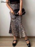 Women's High Waist Fashion Designer Leopard Print Skirts (Long)