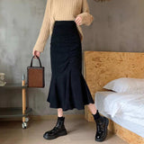 Women's High Waist Fashion Designer Mermaid Ruffles Skirts (Midi)-Women's Fashion Designer Skirts