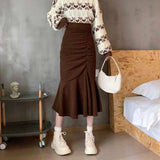 Women's High Waist Fashion Designer Mermaid Ruffles Skirts (Midi)-Women's Fashion Designer Skirts