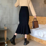 Women's High Waist Fashion Designer Mermaid Ruffles Skirts (Midi)-Women's Fashion Designer Skirts