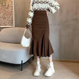 Women's High Waist Fashion Designer Mermaid Ruffles Skirts (Midi)-Women's Fashion Designer Skirts