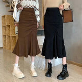 Women's High Waist Fashion Designer Mermaid Ruffles Skirts (Midi)-Women's Fashion Designer Skirts