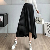 Women's High Waist Fashion Designer Pleated Asymmetrical Skirts (Midi)