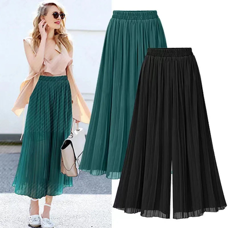 Women's High Waist Fashion Designer Pleated Skirt Pants (Plus Size)