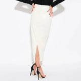 Women's High Waist Fashion Designer Ruched PU Leather Skirts (Midi)