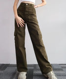 Women's High Waist Straight S-3XL Fashion Designer Cargo Pants-Women's Fashion Designer Leggings / Pants-International Women's Clothing
