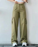 Women's High Waist Straight S-3XL Fashion Designer Cargo Pants-Women's Fashion Designer Leggings / Pants-International Women's Clothing