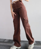 Women's High Waist Straight S-3XL Fashion Designer Cargo Pants-Women's Fashion Designer Leggings / Pants-International Women's Clothing