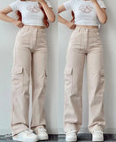 Women's High Waist Straight S-3XL Fashion Designer Cargo Pants-Women's Fashion Designer Leggings / Pants-International Women's Clothing