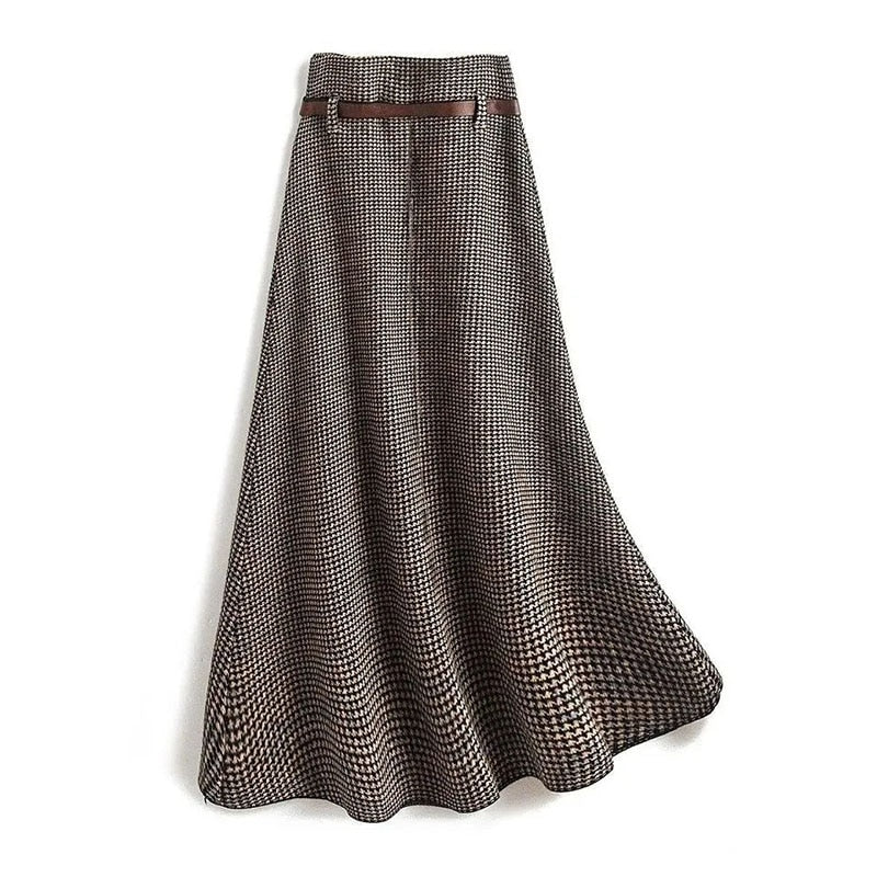 Women's High Waist Fashion Designer Woolen Plaid Skirts (Plus Size)
