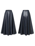 Women's High Waist PU Leather Fashion Designer Long Skirts (Plus Size)