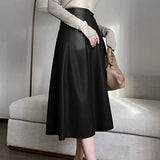 Women's High Waist PU Leather Fashion Designer Long Skirts (Plus Size)