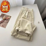 Women's High Waist S-2XL Fashion Designer Corduroy Straight Pants