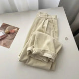 Women's High Waist S-2XL Fashion Designer Corduroy Straight Pants