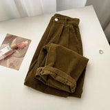 Women's High Waist S-2XL Fashion Designer Corduroy Straight Pants