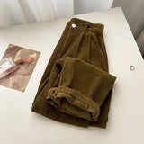 Women's High Waist S-2XL Fashion Designer Corduroy Straight Pants