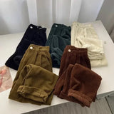 Women's High Waist S-2XL Fashion Designer Corduroy Straight Pants