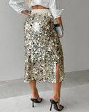 Women's High Waist Sequin Bodycon Fashion Designer Skirts (Midi)-Women's Fashion Designer Skirts