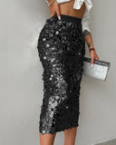 Women's High Waist Sequin Bodycon Fashion Designer Skirts (Midi)-Women's Fashion Designer Skirts