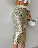 Women's High Waist Sequin Bodycon Fashion Designer Skirts (Midi)-Women's Fashion Designer Skirts