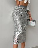 Women's High Waist Sequin Bodycon Fashion Designer Skirts (Midi)-Women's Fashion Designer Skirts