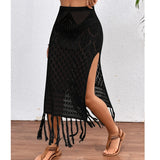 Women's High Waist S-L Tassel Fashion Designer Knitted Skirts (Midi)-Women's Fashion Designer Skirts-black-Women&#x27;s fashion designer plus size clothes