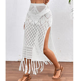 Women's High Waist S-L Tassel Fashion Designer Knitted Skirts (Midi)-Women's Fashion Designer Skirts-WHITE-Women&#x27;s fashion designer plus size clothes